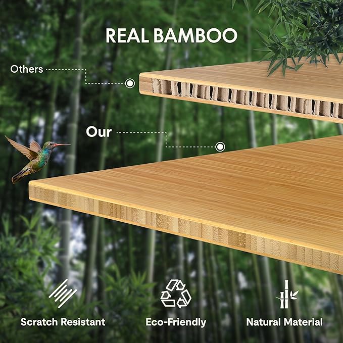 FLEXISPOT Bamboo Electric Standing Desk with Elegant Oval Legs & Curved Desktop, 60"x30" Height Adjustable Desk for Home Office & Living Spaces, Black Frame