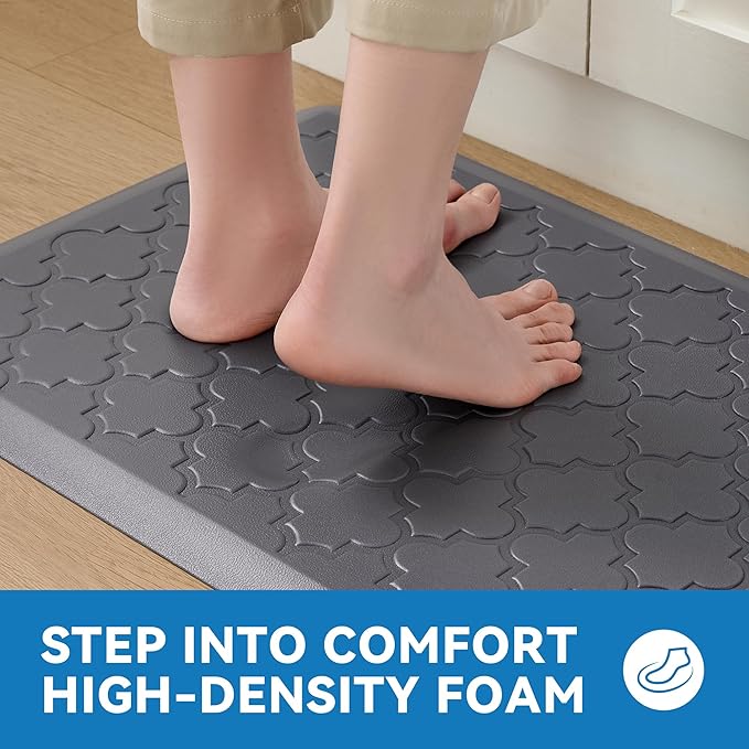 Kitchen Mat Cushioned Anti Fatigue for Floor, Non-Slip Waterproof Comfort Rug for Kitchen Sink, Standing Desk & Laundry, 20"x60", Grey