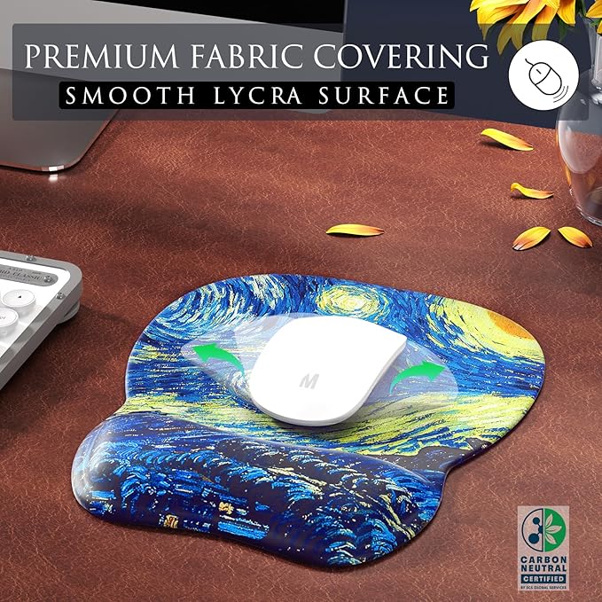 MROCO Ergonomic Mouse Pad with Gel Wrist Rest, Smooth Wrist Support Surface, Non-Slip PU Base for Pain Relief, Comfortable Mousepad for Computer, Laptop, Office & Home, 9.4 x 8.1 in, Starry Night