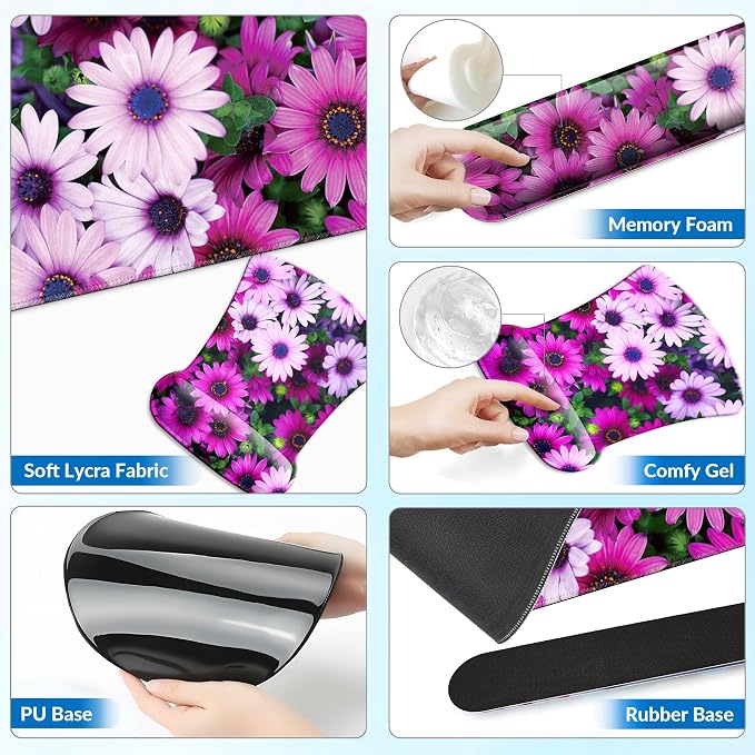 Desk Mat Set + Keyboard and Mouse Pad with Wrist Rest Support,4-in-1 Large Mousepad Computer Mats for Desktop Home & Office -Daisy