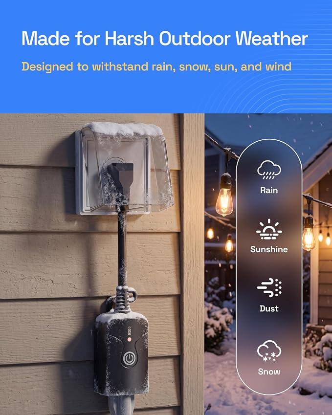 HBN Outdoor Indoor Wireless Remote Control 3-Prong Outlet Weatherproof Heavy Duty 15 A Compact 1 Remote 1 Outlet with Remote 6-inch Cord 100ft Range ETL Listed (Battery Included)