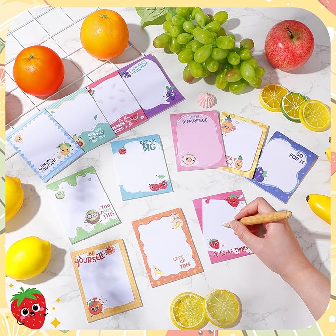 12 Pcs Fun Inspirational Sticky Notes 3 x 4 Inch Motivational Fruit Notepads Cute Post Positive Appreciation Sticky Notes Positive Gifts for Office Nurse Coworkers Supplies