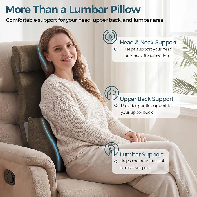 Shinnwa Adjustable Lumbar Support Pillow for Recliner with Headrest | Self-gripping fabric,Shredded Memory Foam filling,Back Support Pillow with Headrest, Lower Back Pillow for Chair and Couch