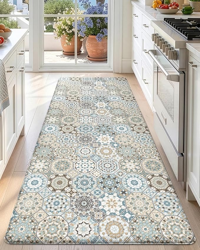 DEXI Anti Fatigue Kitchen Mats for Floor, 23x59, Cushioned Standing Padded Mat Waterproof, Comfort Runner Rug for Laundry Room Office, Light Green