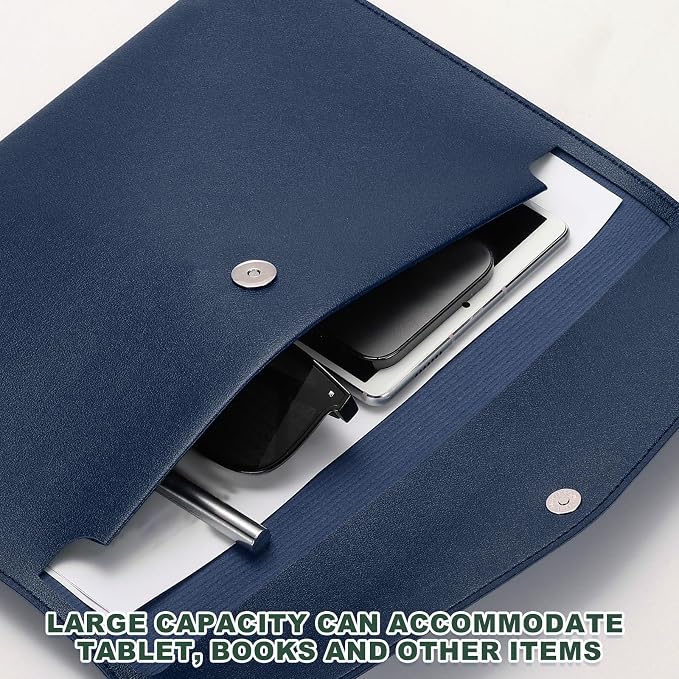 PATIKIL PU Leather A4 File Folder, Document Holder Filing Organizer Portfolio Envelope Folder Case with Snap Closure for Letter Receipt Style 2, Navy Blue