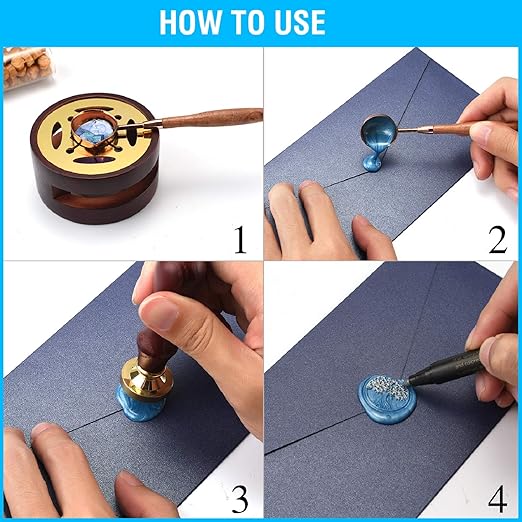 Wax Seal Stamp Kit - 24 Colors, 624 Pcs Stamp Beads, Sealing Wax Warmer, Metallic Pen & Envelope, Gift & Decoration Set