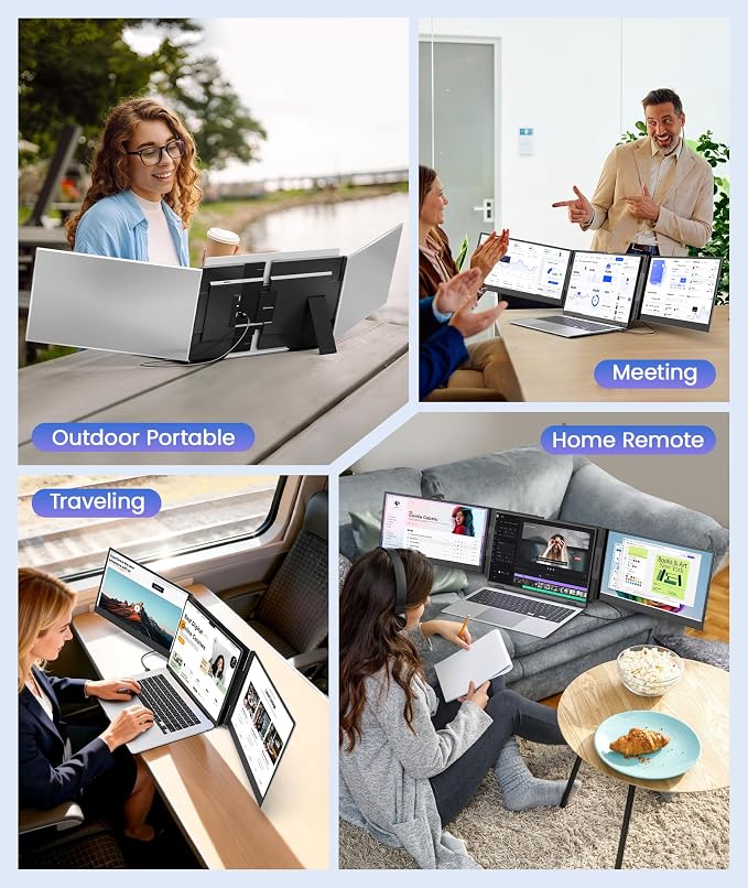 One Cable Laptop Screen Extender, 15.6” Ultra-Slim Triple Portable Monitor, 1080P FHD IPS Display, USB-C/A Connection, Travel Monitor for 13–17.3" Laptops, Mac/Windows/Android (Driver Required)