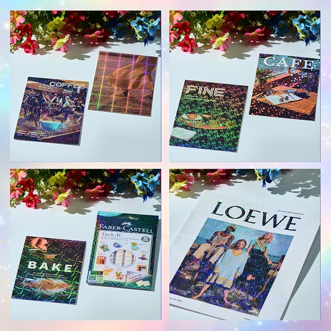 36 Sheets Holographic Laminate Sheets 8.5x11 Inch Self Adhesive 6 Patterns | Clear Waterproof Holographic Vinyl Laminate Film Overlay Lamination for Sticker Paper, Photos, Crafts, Scrapbooking