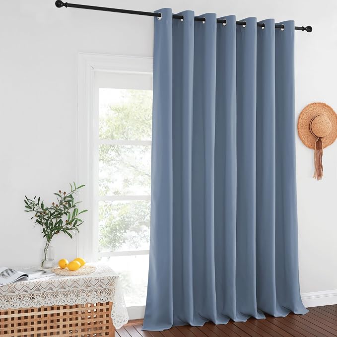 NICETOWN Privacy Room Divider Curtain Thermal Blackout Curtain for Patio Door, Living Room, Bedroom Partition and Shared Office Space, 1 Grommet Panel, Stone Blue, 100 inch x 108 inch Long