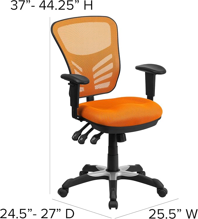 Flash Furniture Nicholas Mid-Back Swivel Office and Gaming Chair, Ergonomic Mesh Office Chair with Adjustable Lumbar Support and Height, Orange
