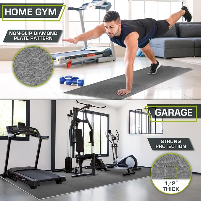 ProsourceFit Exercise Puzzle Mat 1/2-inch, EVA Interlocking Foam Floor Tiles for Home Gym, Workout Equipment, Kids Play Areas, Gray, 96 SQ FT - 24 Tiles
