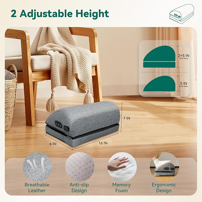 Snailax Heated Foot Rest Under Desk, Adjustable Height Foot Stool | Foot Warmer with 2 Heat Levels, 3 Vibration Modes, Memory Foam Support for Office, Home Office and Gaming