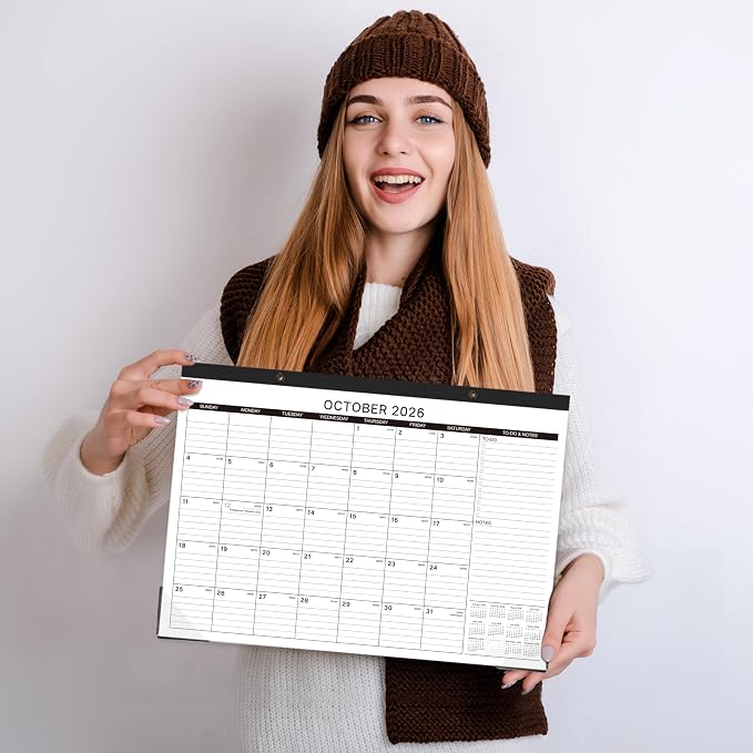 Desk Calendar 2026-2027 - 18 Months Desk Calendar 2026-2027, Jul 2026 - Dec 2027, 2026-2027 Calendar with 17" x 12" Thick Paper, Twin-Wire Binding & Hanger, Julian Dates
