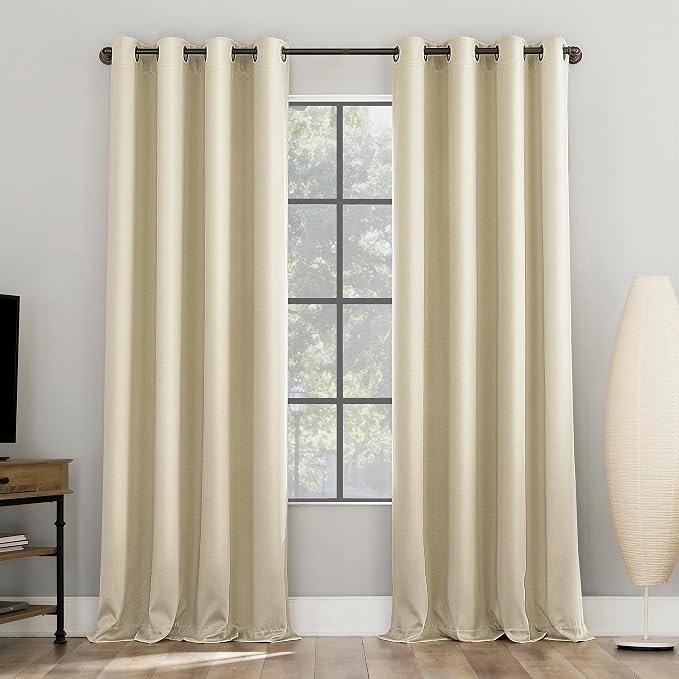Sun Zero Nordic 2-Pack Theater Grade Noise Reducing Extreme 100% Blackout Grommet Curtain Panel Pair, 52" x 84, Cream Off-White