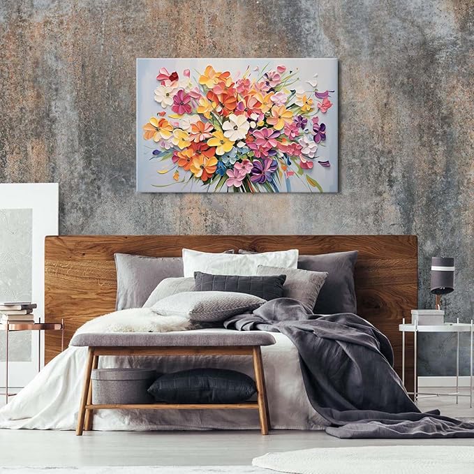 Colorful Floral Wall Art Watercolor Daisy Flower Picture Wall Decor for Living Room Nature Poppies Bouquet Painting Canvas Prints Large Aesthetic Wildflower Poster Artwork Bedroom Decorations 32x48”