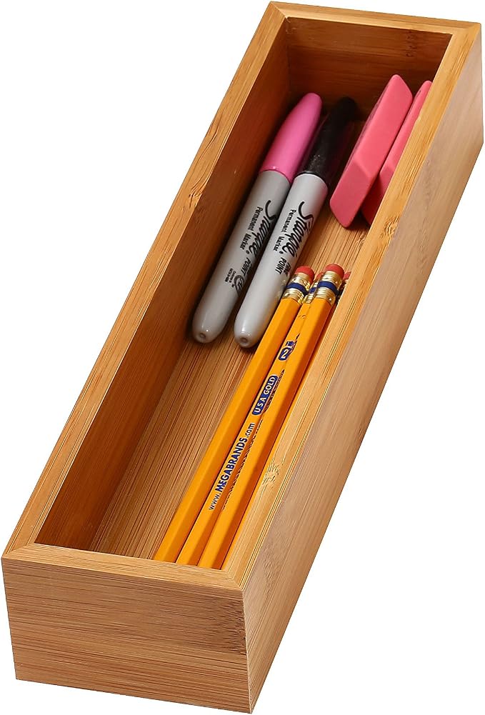 YBM HOME Pack of 12 Bamboo Drawer Organizer Storage Box for Kitchen Drawer, Junk Drawer, Office, Bedroom, Children Room, Craft, Sewing, and Bathroom, 3x12x2 inch Natural Wood