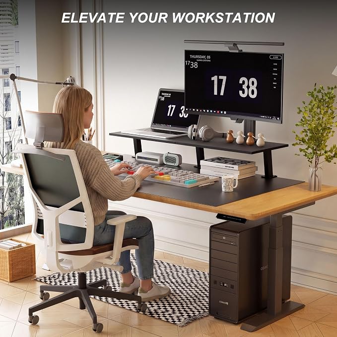 30-Inch Desktop Clamp-on Shelf & Monitor Riser, 2-in-1 Reversible Design – Fits Either Side of Desk, C-Clamp for Stability, Holds 44 lbs, for Gaming PC, Console & Office Setup