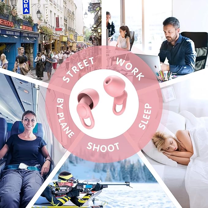 Reusable Ear Plugs for Sleeping Noise Cancelling, Perfect -30dB Hearing Protection EarPlugs in Flexible Silicone,Snoring Ear Plugs for Sleeping, Focus,Concert Ear Protection (Pink, Medium)