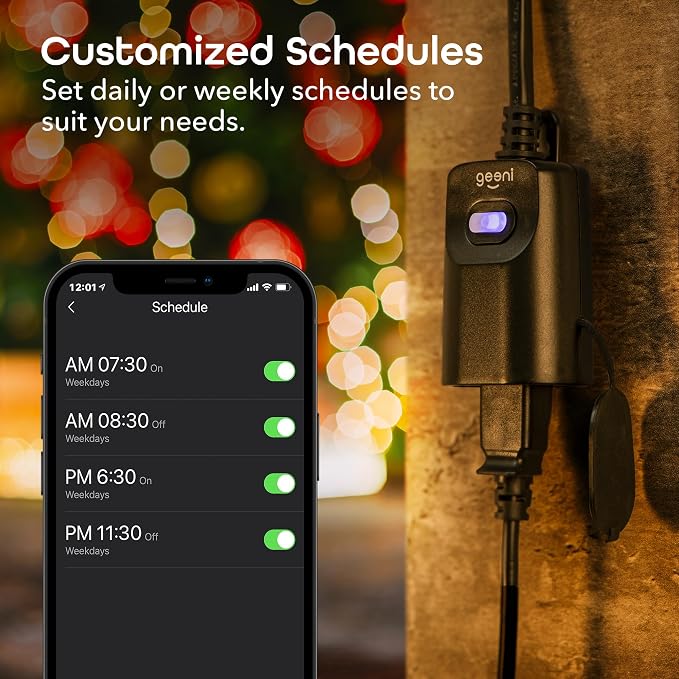 Geeni Indoor/Outdoor Smart Plug Weatherproof, 1 Socket Wireless Remote Control and Timer –Works with Alexa, Google Assistant, Requires 2.4 GHz WiFi, Black