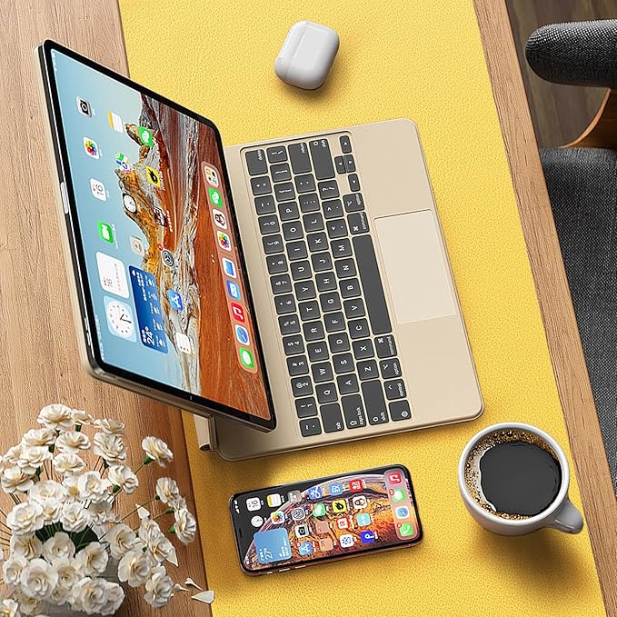 Leather Desk pad Protector, Office Mat, Large Mouse Mat, Non-Slip PU Leather Blotter, Laptop Desk Pad,Waterproof Laptop Computer Desk Keyboard Mat for Office/Work/Home/Decor (Yellow, 33In*13in)