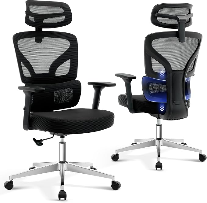 Office Chair Ergonomic Desk Chair - Home Mesh Office Desk Chair with Adjustable Lumbar Support, High-Back Computer Gaming Chair with Headrest 3D Armrests, Rolling Swivel Task Chairs for Home, Office