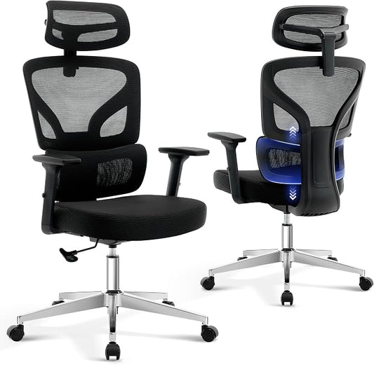 Office Chair Ergonomic Desk Chair - Home Mesh Office Desk Chair with Adjustable Lumbar Support, High-Back Computer Gaming Chair with Headrest 3D Armrests, Rolling Swivel Task Chairs for Home, Office