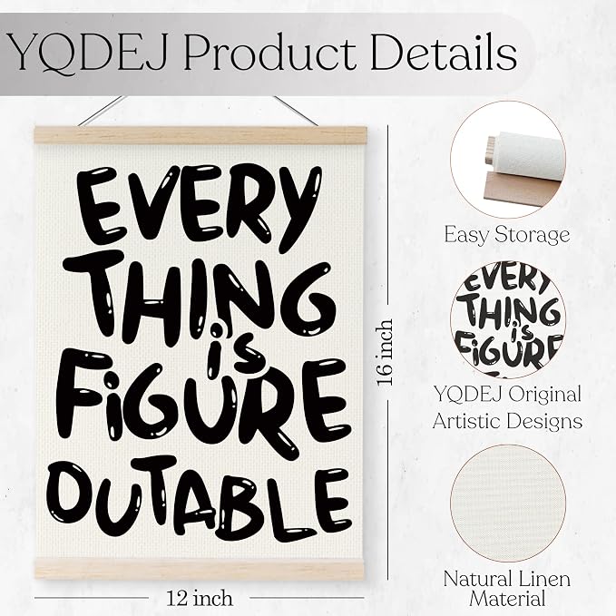 YQDEJ Everything is Figureoutable White Inspirational Wall Art Poster Hanger Frame, White Positive Affirmations Wall Decor, Motivational Wall Art for Home Office Classroom, 12x16 Inch