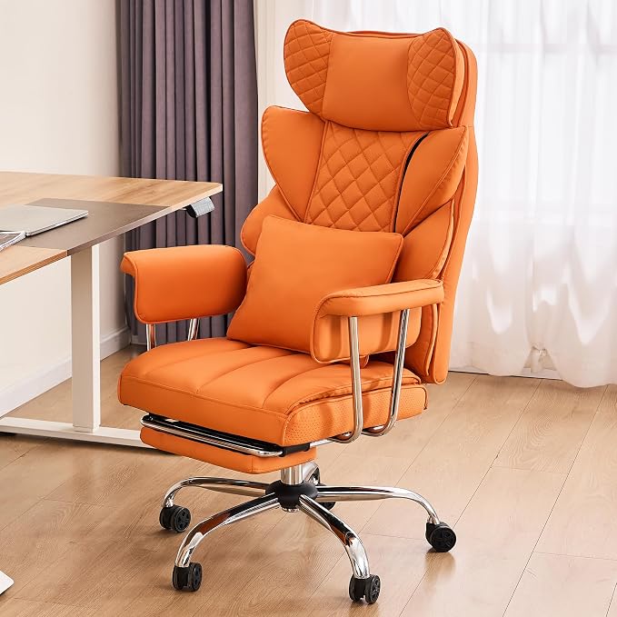 DYHOME 500 Lbs Kneading Massage Office Chair with Foot Rest Reclining Orange