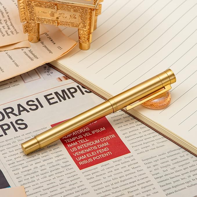 Hongdian Pure Brass Fountain Pen Bent Nib Fude Pen for Calligraphy Writing (Fine to Broad) with Refillable Converter and Metal Pen Box Set