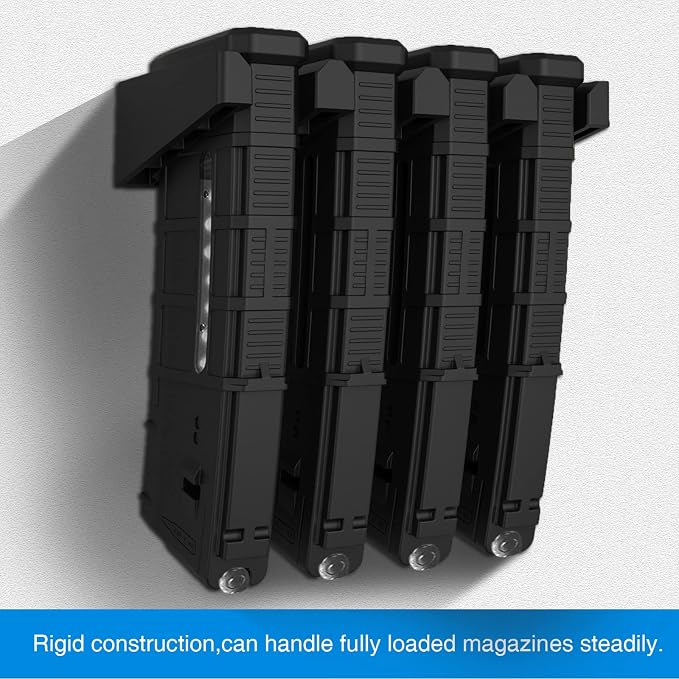 Solid ABS 4-Slot PMAG Wall Mount & Magazine Rack, 1 Pcs | Standard Capacity Mag Holder, Home Tactical Storage, Heavy Duty Display Stand, Room Organizer