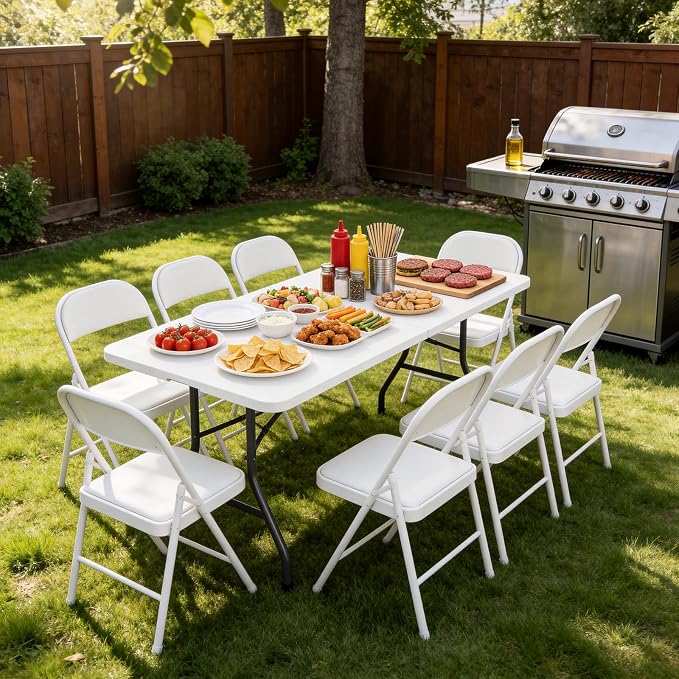 Folding Table 2 Pack, 6 FT Foldable Plastic Table with Carrying Handle, Heavy Duty Portable Fold-in-Half Utility Table for Party, Camping, Banquet, Craft, Wedding, Indoor & Outdoor Use