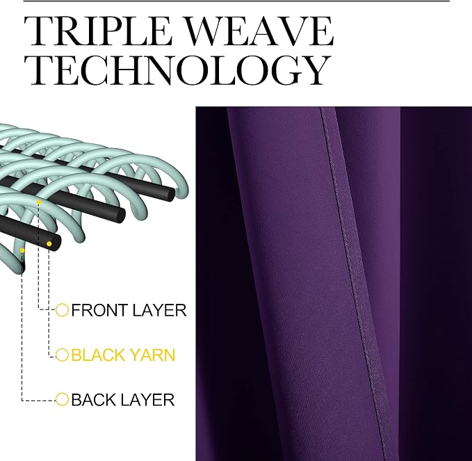 NICETOWN Blackout Curtains for Living Curtains, Triple Weave Home Decoration Thermal Insulated Solid Blackout Curtains & Drapes for Nursery (Set of 2, 34-inch x 72-inch, Royal Purple)