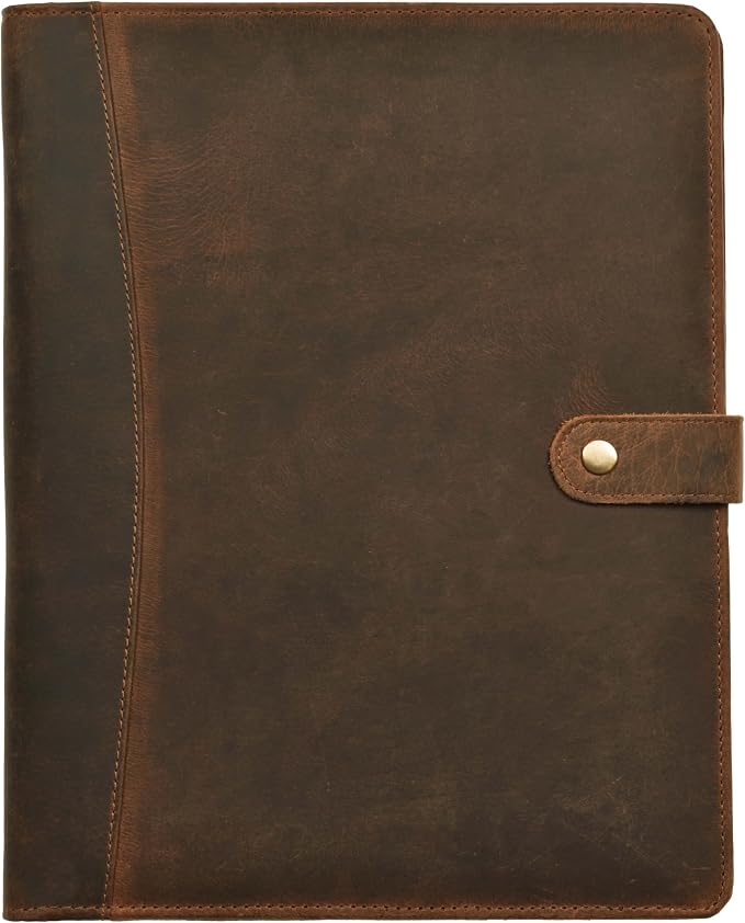 Genuine Leather Portfolio – Brown Professional Organizer & Resume Folder, Antique Leather Business Document Padfolio with Writing Pad, Ideal Gift for Men & Women