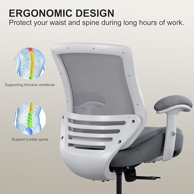 400lbs Office Drafting Chair Wide Dual Seat Cushion Height Adjustable Armrest for High Standing Desk with Lumbar Support and Enlarged Adjustable Footrest (Light Gray Frame Light Gray Fabric)