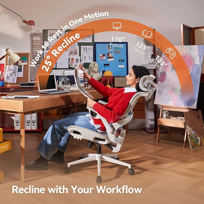 SIHOO B100 Office Chair, Comfy Ergonomic Office Chair, High Back Computer Chair with Adaptive Lumbar Support & Wide Headrest, Flip-up Armrests, Swivel Desk Chair, 2 Packs, Grey