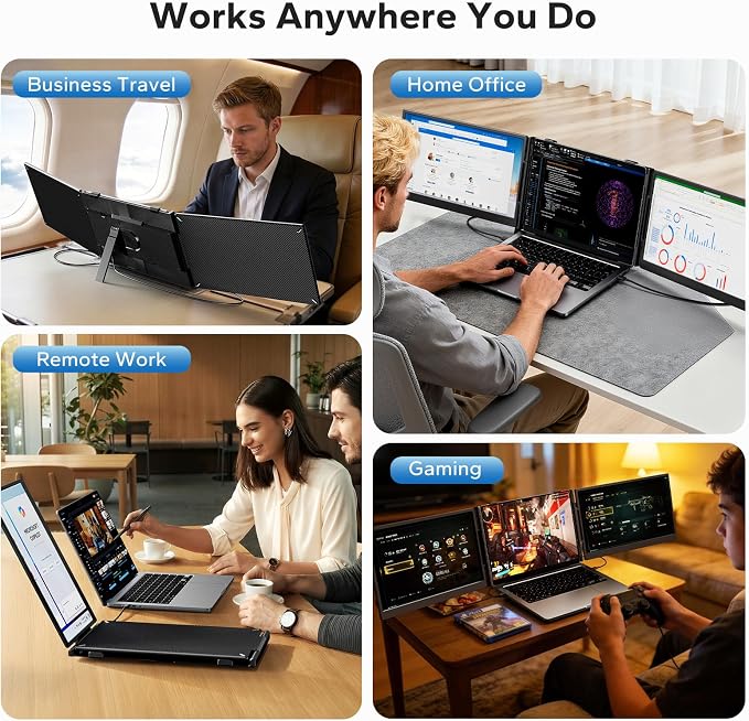 Laptop Screen Extender, Triple Screen Laptop Monitor Extender for 13”-17.3” Laptop, 14” 1080P FHD IPS Portable Monitor with 100% sRGB, Plug & Play Monitor Extension for Business Travel,Coding & Gaming