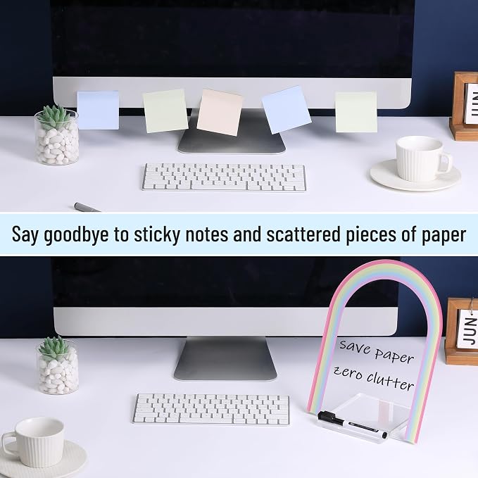 Mr. Pen- Clear Acrylic Board with Stand, 11.8" x 9", 3 Markers | Rainbow Theme, Clear Dry Erase Board for Desk