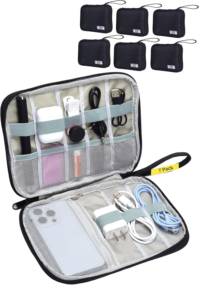 7 Pack Electronics Travel Organizer Case Tech Accessories Cord Storage Bag