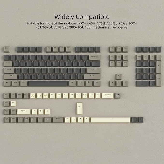 Womier PBT Shine Through Keycaps for Mechanical Keyboard, Pudding Keycaps 60% 75% 100% Keyboard 143 Keys, Custom Keycap Set OEM Profile for Gateron Cherry MX Switches,Grey Brown-Only Key caps