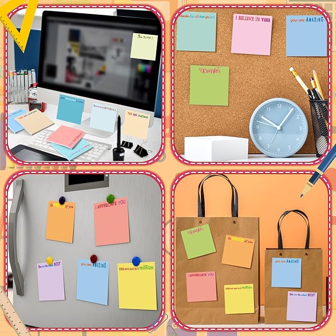 Yinder 24 Pcs Inspirational Sticky Notes Thank You Gift Motivational Sticky Note Pad Employee Appreciation Gift Bulk for Staff Coworker Teacher Nurse Office Groups 3 x 3'' (Thank You,Elegant Color)