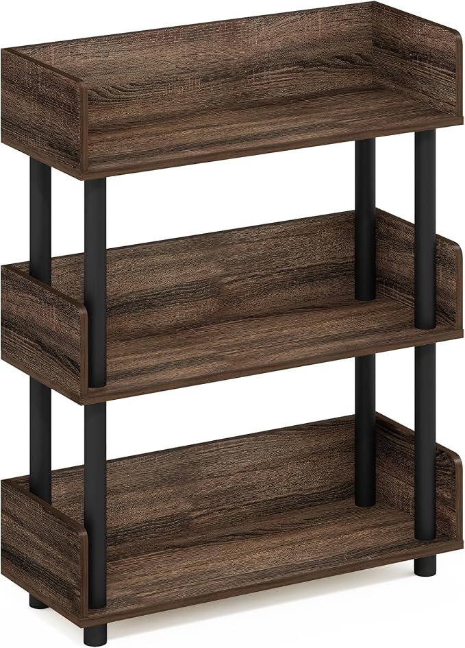 Furinno TURN-N-TUBE Display Shelf, 3-Tier Storage Shelves with Side Panels, Open Shelves Book Shelf with Rounded Corner Top Edges, for Organization and Storage, Living Room, Home Office, Walnut