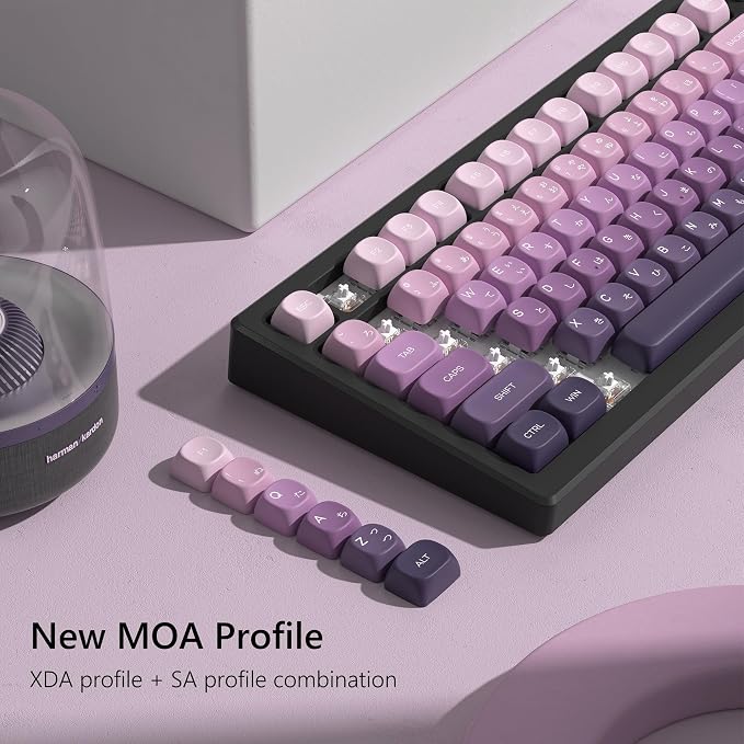 Womier MOA Purple Keycaps Japanese, PBT Keycaps for Mechanical Keyboard,Cute Dye-Sublimation Custom Keyboard Key Cap for 60 75 100 Percent Cherry Gateron MX Keyboards, Gradient Purple
