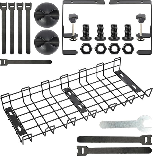 Under Desk Cable Management Tray - No Drilling, Tools-Free, Adjustable Iron Organizer, Modern Minimalist Style for Home Office