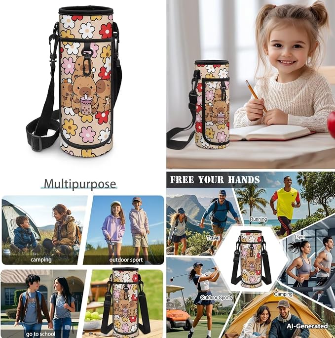 Doojoayie Floral Capybara Backpacks for Girls with Lunch Box Fashion Casual School Bags for Kids 6-8 17 inch Bookbag with Heavy Duty Zippers for Daily School Needs Keep Organized