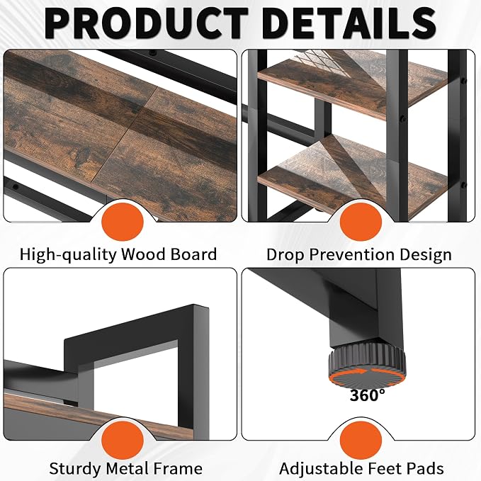 Desktop Shelf, 38.5'' Desktop Organizer Shelf for Computer Monitor, 4 Tier Hutch Storage Rack for Home Office Dorm, Rustic Brown