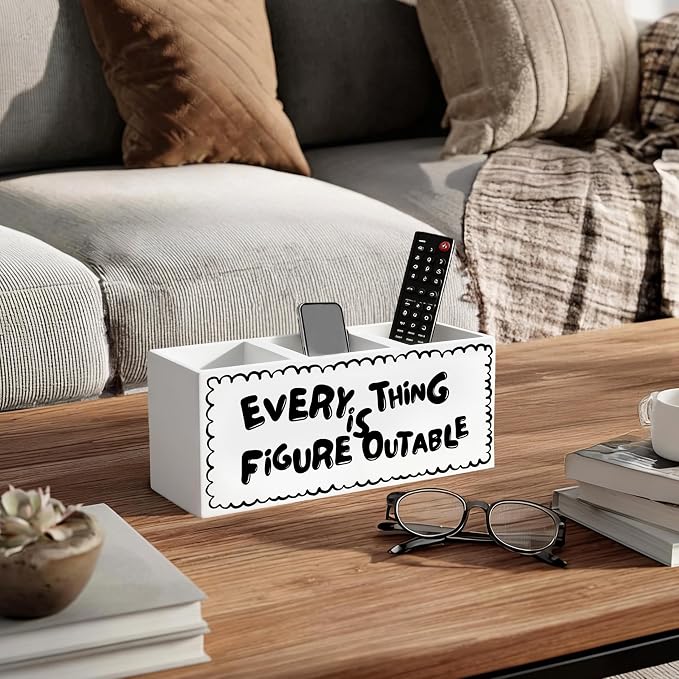 Black and White Inspirational Wooden Pen Holder for Desk, Positive Affirmations Desk Decor, Retro Trendy Motivational Pencil Organizer Wooden Box Sign for Home Office Decoration