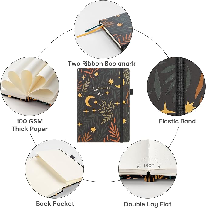 And Per Se Undated Planner, Weekly & Monthly Planner with Goal & Habit Tracker, A5 Leather Hardcover Productivity Journal for Academic Year (Lunar Leaf)