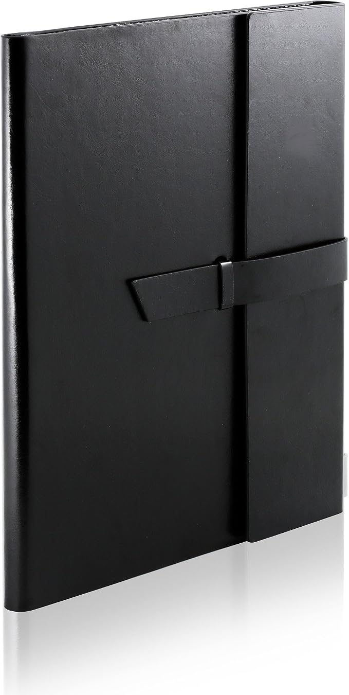 Gallaway Leather Padfolio Portfolio Folder – Slim Portfolio Folio Organizer Holder for Letter Legal A4 Note Pads Notebooks for Men Women Refillable Business Leather Portfolio Binder, Black
