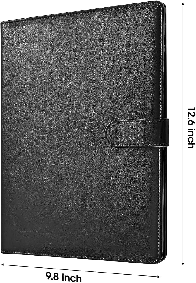 Padfolio Portfolio Folder,Faux Leather Legal Pad Holder,Interview Resume Folder with Document Organizer & Business Card Holder,Letter-Sized Notepad Holder (Black)