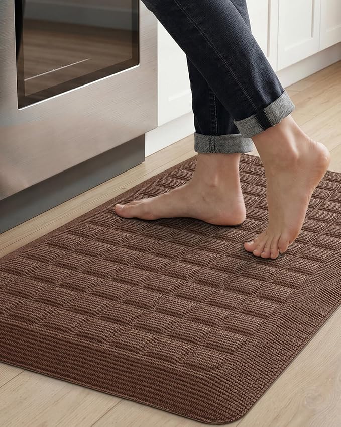 Color&Geometry Kitchen Floor Mat 20x32 Extra Thick Anti Fatigue, Brown | 0.9in High Dense Foam Mat For Standing Comfort,Easy Clean,Stain Resistant,Beveled Safe Edges,Stress/Pian Relief,Foot Rest